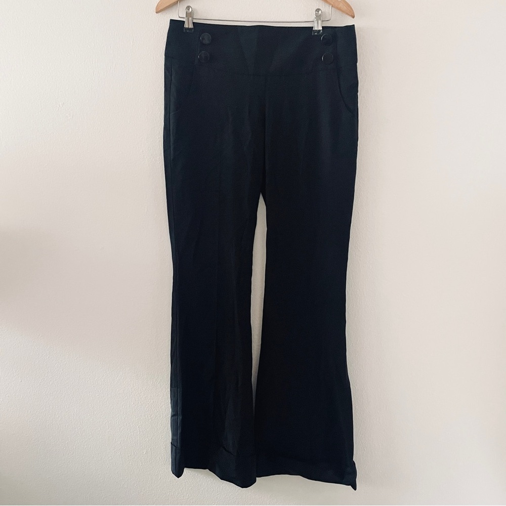 Bebe Button Front Back Zip Black Flare Trouser Pants